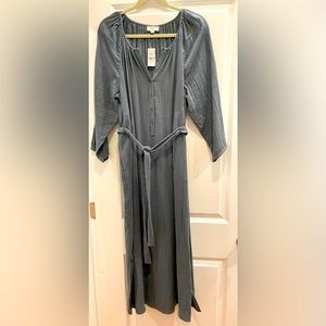 LOFT Cotton Gauze belted Dress NWT Sage Green Sz M